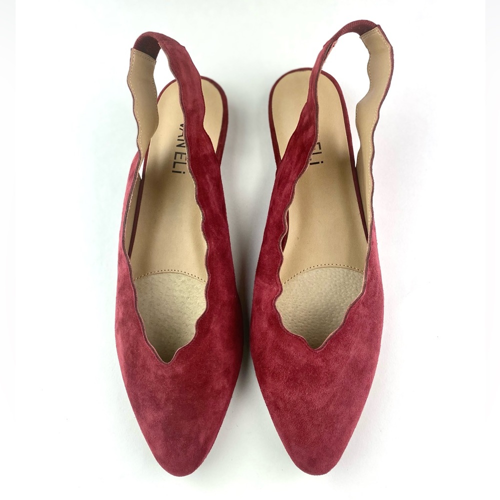 Vaneli Size 7 1/2 N Suede Red Scalloped Slingback Almond Toe Flats
